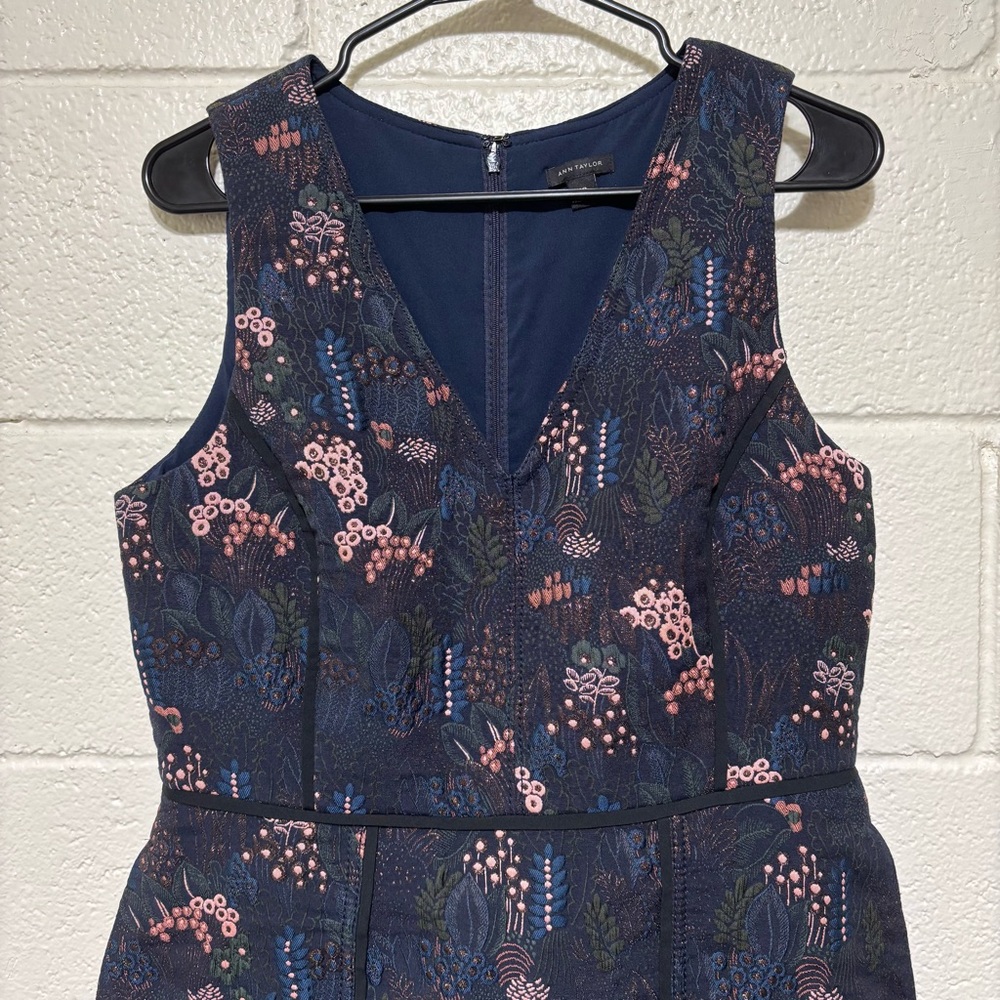Ann Taylor Sheath Dress Women’s 10 Multi Color Night Garden Sleeveless Metallic